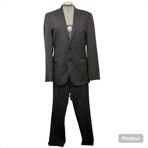 👍Keneth Cole Reaction black with stripe wool men's suit jacket 42T pants 36T